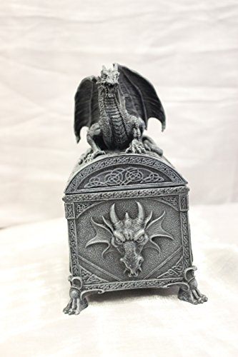 GOWA 7.25 Inch Dragon Chest Shaped Decorative Trinket Box, Black Color