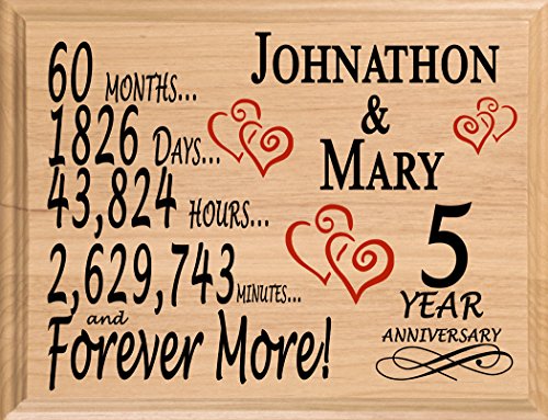 Broad Bay 5 Year Anniversary Sign Personalized Wood Wooden 5th Gift for Her for Him for Couple