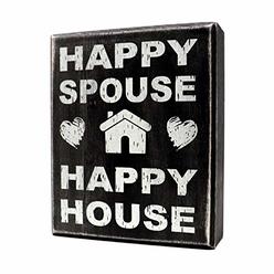 JennyGems - Happy House Happy Spouse- Wooden Wife Quote Saying Box Sign - Meaningful Gift for Husband, Significant Other, or
