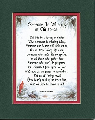 Genie's Poems Someone is Missing at Christmas (Male) #189, Touching 8x10 Poem, Double-Matted in Green Over Red and Enhanced