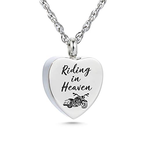 Gredstar Riding in Heaven Urn Necklace for Ashes Motorcycle Rider Memorial Necklace Cremation Jewelry Urn Chain