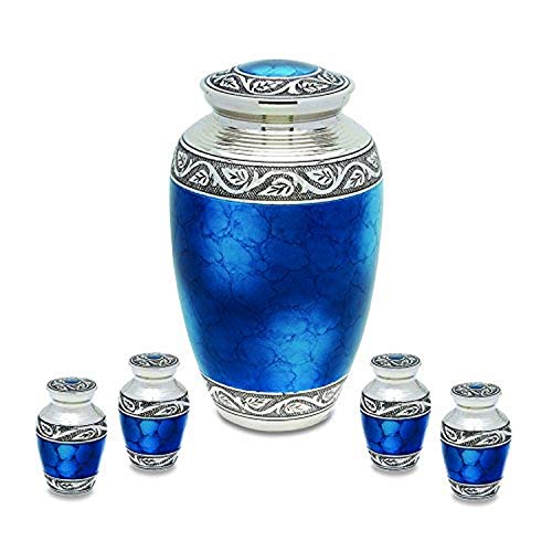 UrnsDirect2U Adult Four Token Cremation Urn, Full, Grecian Blue