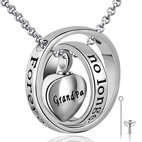 YOUFENG Urn Necklaces for Ashes No Longer by My Side Forever in My Heart Mom Dad Cremation Urn Locket Jewelry (Grandpa)