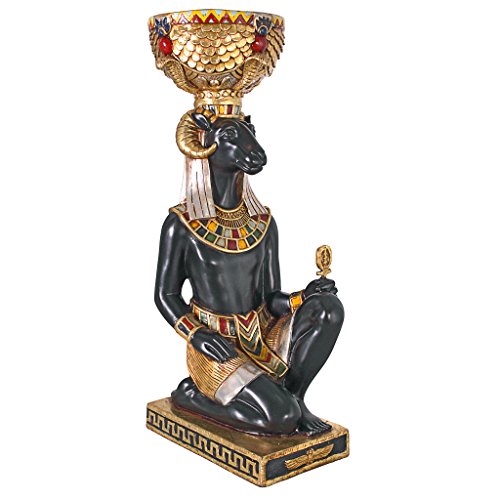 Design Toscano Khnum the Egyptian Ram God Pedestal Urn Plant Stand Statue, 29 Inch, Multicolored