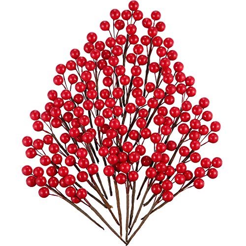 Tatuo 360 Pieces Artificial Holly Berries Christmas Winter Fake Berries Bunch Faux Cranberries Bunch on 60 Stems for Table