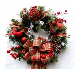 LeopardDesigns Christmas Wreath, woodland wreath, Christmas decor, Door wreath, xmas wreath, Christmas decorations, plaid bow, cardinals -