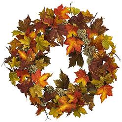 Nearly Natural 24â€ Maple and Pine Cone Wreath, Multi/Color