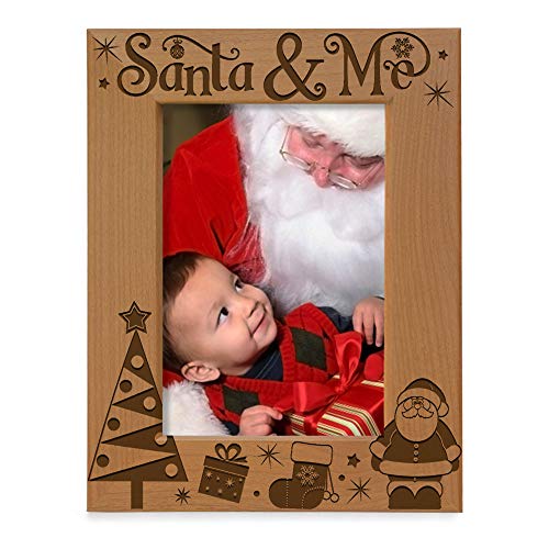 KATE POSH Santa & Me Engraved Natural Wood Picture Frame. My First Christmas, My 1st Christmas, New Baby Grandma Gift,