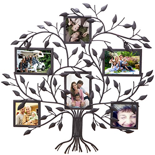 Asense Black Metal Family Tree Wall Hanging Decorative Collage Picture Photo Poster Frame, 6 Openings, 4x6 4x4
