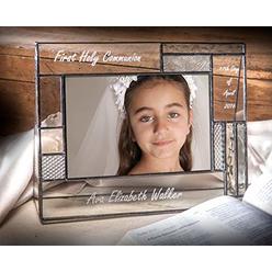 J Devlin Glass Art First Communion Gifts for Girls Or Boys Personalized Picture Frame Custom Engraved Glass 4x6 Horizontal Photo Grey and