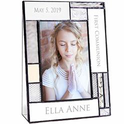 J Devlin Glass Art First Communion Gifts for Girls Or Boys Personalized Picture Frame Custom Engraved Glass 4x6 Vertical Photo Grey and Antique