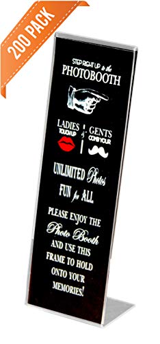 photo booth nook - 200 pack - 2 x 6 inch slanted photo booth frames & signs holder, clear angled tabletop pic display stand -