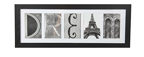 Imagine Letters 5-Opening, White Matted Black Photo Collage Frame