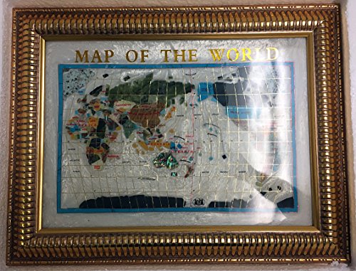 Unique Art Since 1996 Unique Art 26-Inch Cross with Frame Pearl Ocean Gemstone World Map with Frame