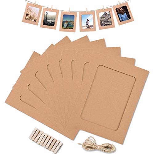 NOBBEE Paper Photo Frame 4x6 Kraft Paper Picture Frames 10 PCS DIY Cardboard Photo Frames with Wood Clips and Jute Twine