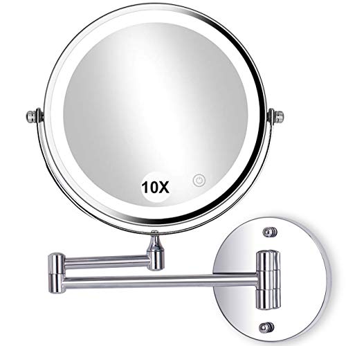 ACOLAR 8"Wall Mounted Makeup Mirror with Lights LED 10x Wall Makeup Vanity Mirror Double Sided,Touch Button and Adjustable