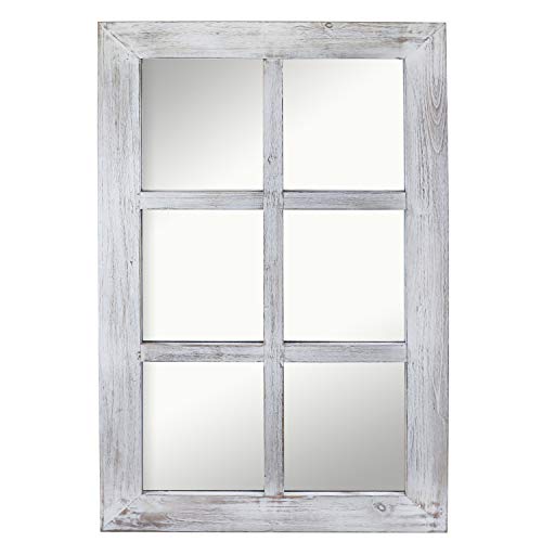 Barnyard Designs Decorative Windowpane Mirror Rustic Farmhouse Distressed Wood Vertical or Horizontal Hanging Mirror Wall