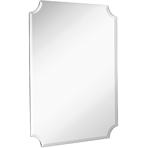 Hamilton Hills Large Beveled Scalloped Edge Rectangular Wall Mirror | 1 inch Bevel Curved Corners Rectangle Mirrored Glass Panel for Vanity,