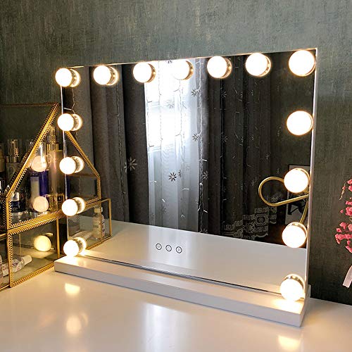 Fenair Makeup Mirror with Lights USB Outlet Hollywood Vanity Mirror, 3 Color Modes Cosmetic Mirror, Frameless Tabletop Mirror
