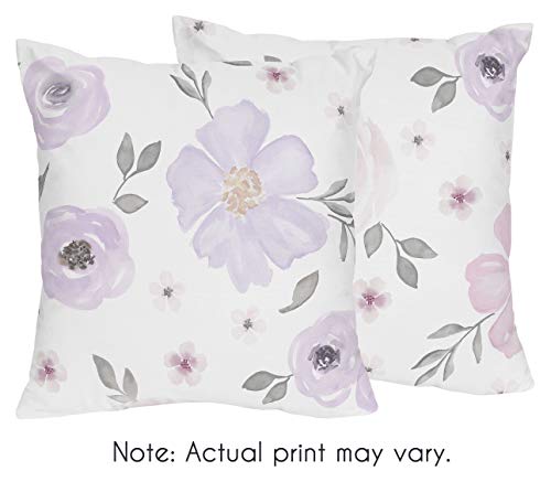 Sweet Jojo Designs Lavender Purple, Pink, Grey and White Decorative Accent Throw Pillows for Watercolor Floral Collection -