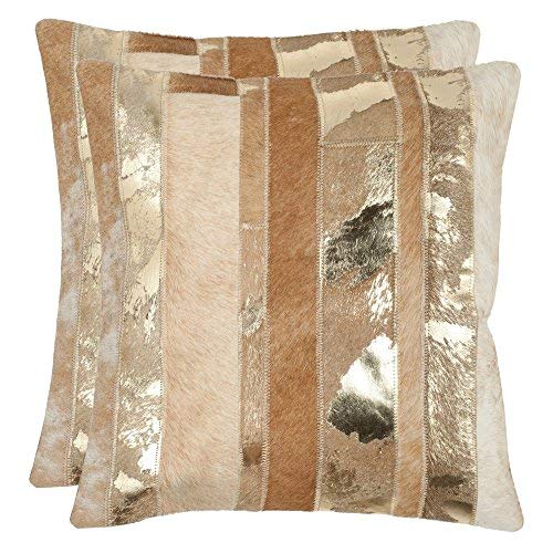 Safavieh Pillow Collection Throw Pillows, 18 by 18-Inch, Peyton Gold, Set of 2