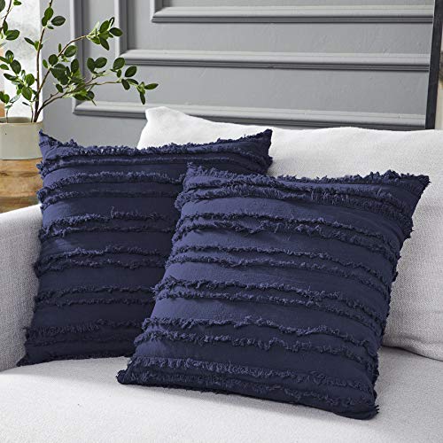 Longhui bedding Navy Blue Throw Pillow Covers for Couch Sofa Bed, Cotton Linen Decorative Pillows Cushion Covers, 18 x 18