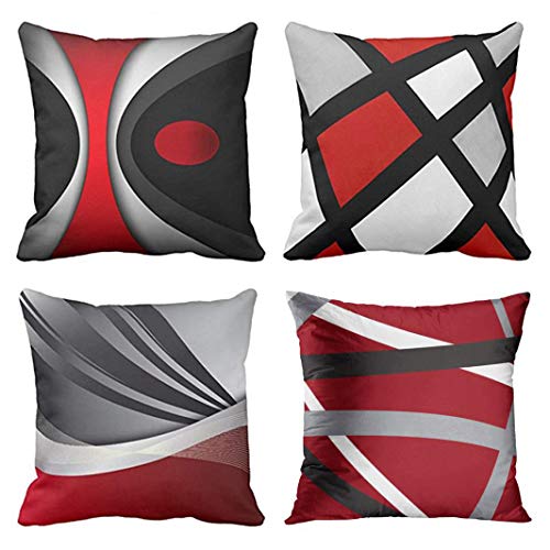 Emvency Set of 4 Throw Pillow Covers Modern Abstract Red Stripes Gray Black White Acrylic Bold Grey Decorative Pillow Cases