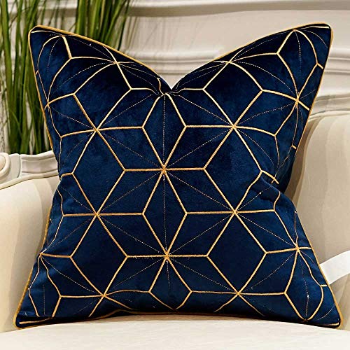 Avigers 18 x 18 Inches Navy Blue Gold Plaid Cushion Case Luxury European Throw Pillow Cover Decorative Pillow for Couch