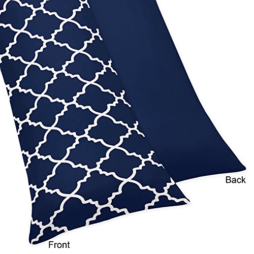 Sweet Jojo Designs Navy Blue and White Modern Body Pillow Case Cover for Trellis Lattice Collection (Pillow Not Included)