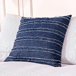 Elegant Life 100% Cotton Washed Denim Decorative Throw Pillow Covers Pack of 2 Dark Blue Cushion Covers Set Soft Square