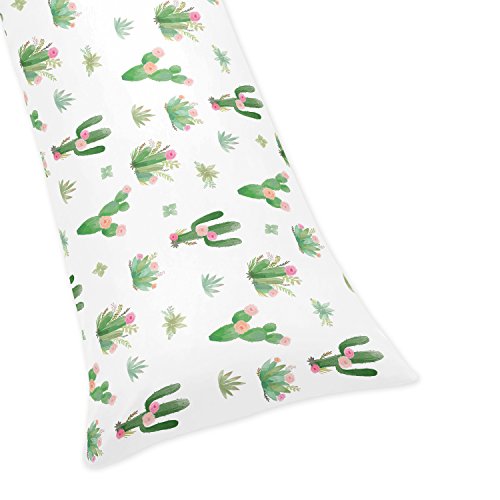 Sweet Jojo Designs Pink and Green Boho Watercolor Body Pillow Case Cover for Cactus Floral Collection (Pillow Not Included)