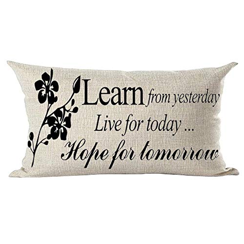 ramirar Word Art Quote Learn from Yesterday Live for Today Hope for Tomorrow Decorative Lumbar Throw Pillow Cover Case