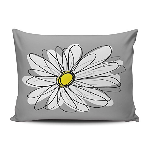 SALLEING Romantic Fancy Grey and White Trendy Daisy with Gray and Yellow One Side Decorative Pillowcase Queen Zippered Throw