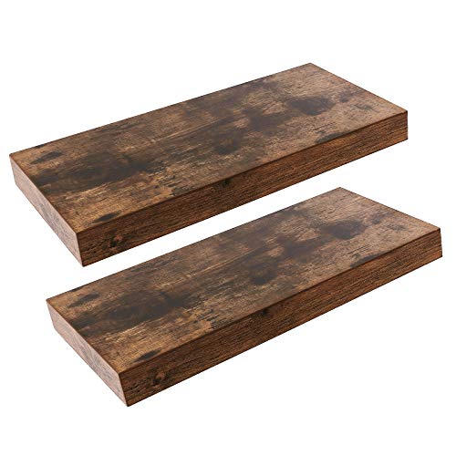 HOOBRO Floating Shelves, Rustic Brown Wall Shelf Set of 2, 15.7 inch Hanging Shelf with Invisible Brackets, for Bathroom,