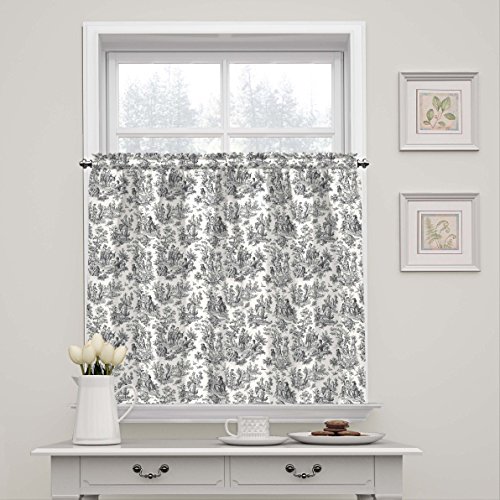 WAVERLY Charmed Life Rod Pocket Curtains for Kitchen and Bathroom, Double Panel, Living Room, Onyx