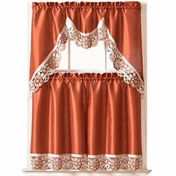 GOHD Golden Ocean Home Decor Dreamland Kitchen Curtain Set Swag Valance and Tier Set. Nice Matching Color Embroidery on