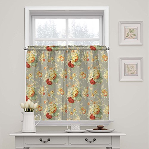 WAVERLY Sanctuary Rose Rod Pocket Curtains for Kitchen and Bathroom, Double Panel, Living Room, Clay
