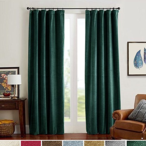 Lazzzy Velvet Curtains Green Panels Temperature Control Room Darkening  Super Soft Luxury Drapes Home Decor for Bedroom Curtain Rod
