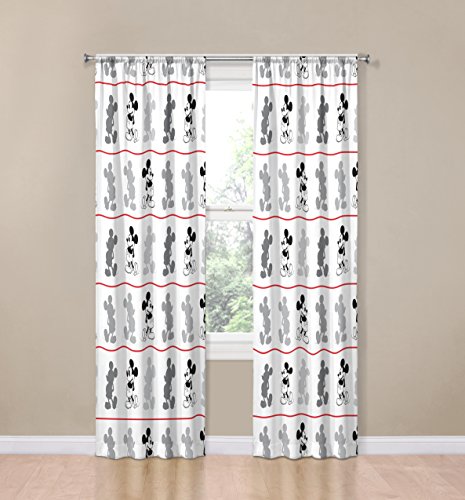 Disney Mickey Mouse Jersey White 4 Piece 84" Curtain/Drapes Set (2 Panels, 2 Tiebacks)