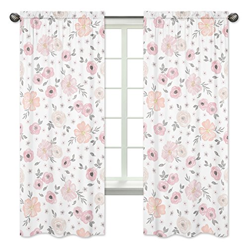Sweet Jojo Designs Blush Pink, Grey and White Window Treatment Panels Curtains for Watercolor Floral Collection by Sweet Jojo Designs - Set of 2