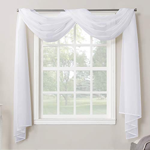 No. 918 Emily Sheer Voile Rod Pocket Curtain Panel, Valance Scarf, White
