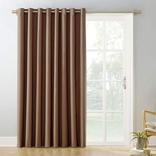 Sun Zero Easton Extra-Wide Blackout Sliding Patio Door Curtain Panel with Pull Wand, 100" x 84", Barley Brown