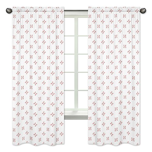 Sweet Jojo Designs Red and White Window Treatment Panels Curtains for Baseball Patch Sports Collection - Set of 2