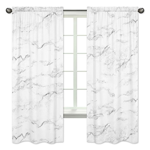 Sweet Jojo Designs Modern Grey, Black and White Marble Collection Window Treatment Panels - Set of 2