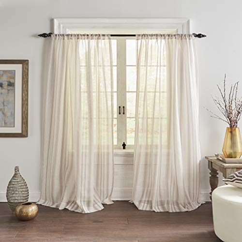 Elrene Home Fashions Hampton Stripe Sheer Window Curtain Panel, 52" x 84" (1, Linen