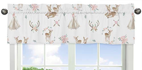 Sweet Jojo Designs Blush Pink, Mint Green and White Boho Window Treatment Valance for Woodland Deer Floral Collection