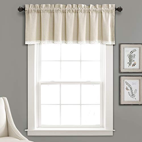 Lush Decor Linen Lace Window Curtain Valance Dark, 18" x 52" + 2" Header