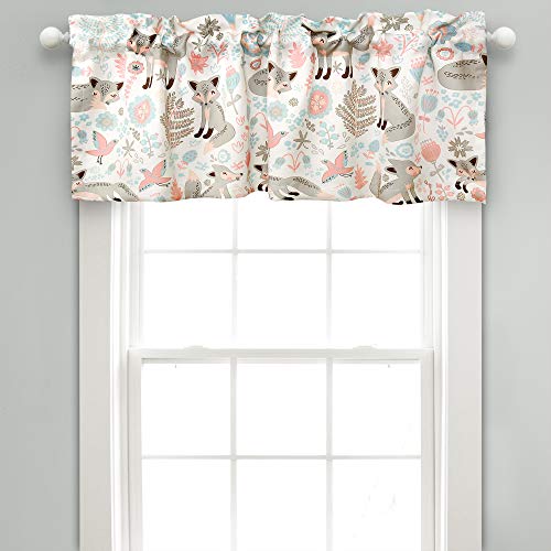 Lush Decor Pixie Fox Room Darkening Window Valance, 18" x 52" + 2" Header, Gray Curtain Valence, Pink & Gray
