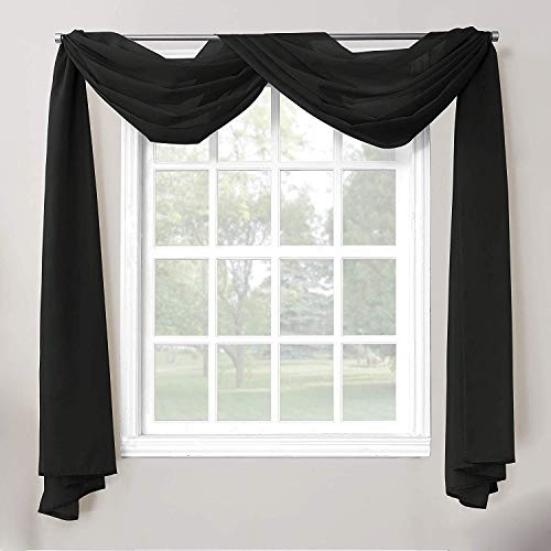 Decotex 1 Piece Sheer Voile Home Decor Fully Hemmed Scarf Valance Swag Topper (37" X 216", Black)