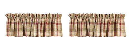 The Country House Collection Country House Brandywine Burgundy Sage Green Tan Plaid Valance 72" x 14" (2)